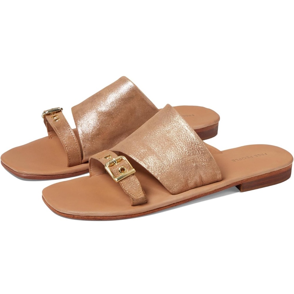 Free People Metallic Tan Slide Sandals